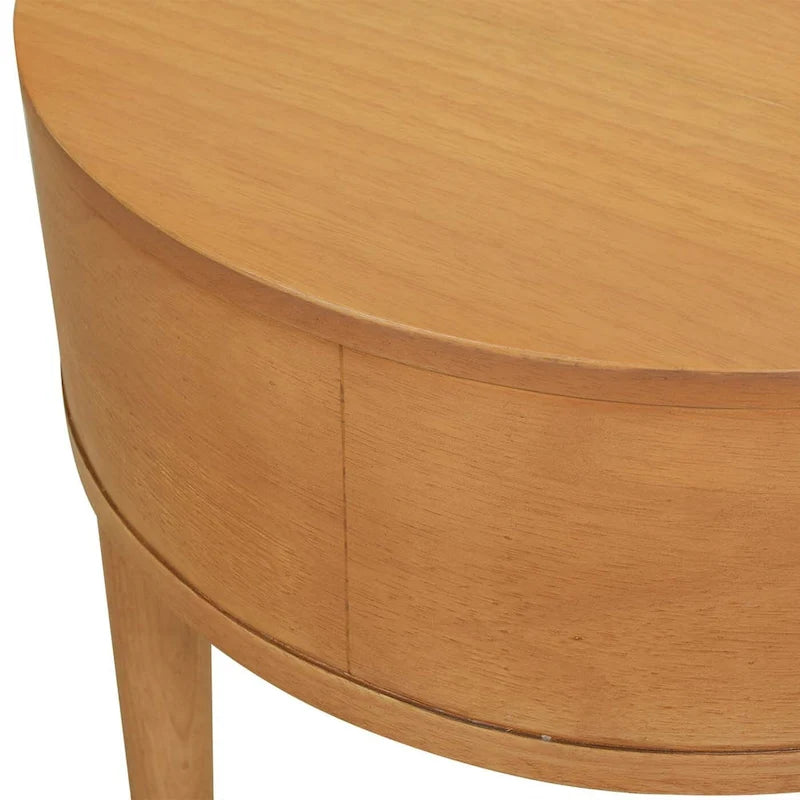 Table d'appoint de rangement ronde en rotin avec tiroir, chêne brun – Simple