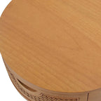 Table d'appoint de rangement ronde en rotin avec tiroir, chêne brun – Simple