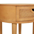 Table d'appoint de rangement ronde en rotin avec tiroir, chêne brun – Simple