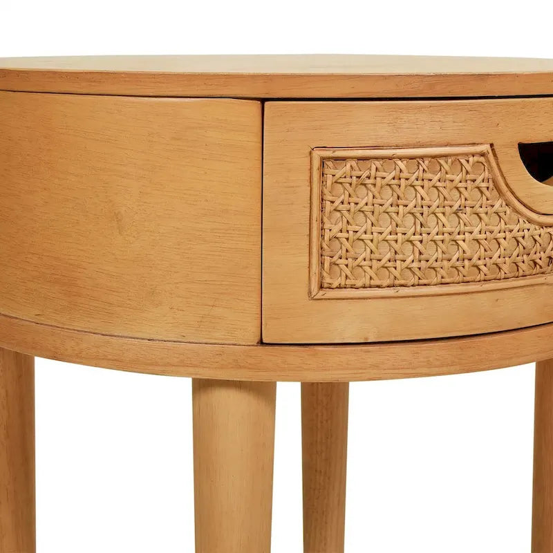 Table d'appoint de rangement ronde en rotin avec tiroir, chêne brun – Simple