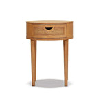 Table d'appoint de rangement ronde en rotin avec tiroir, chêne brun – Simple