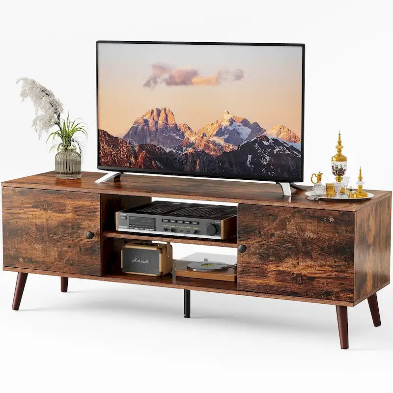 Meuble TV noir avec 2 placards et étagère réglable – Convient aux téléviseurs jusqu'à 60 po