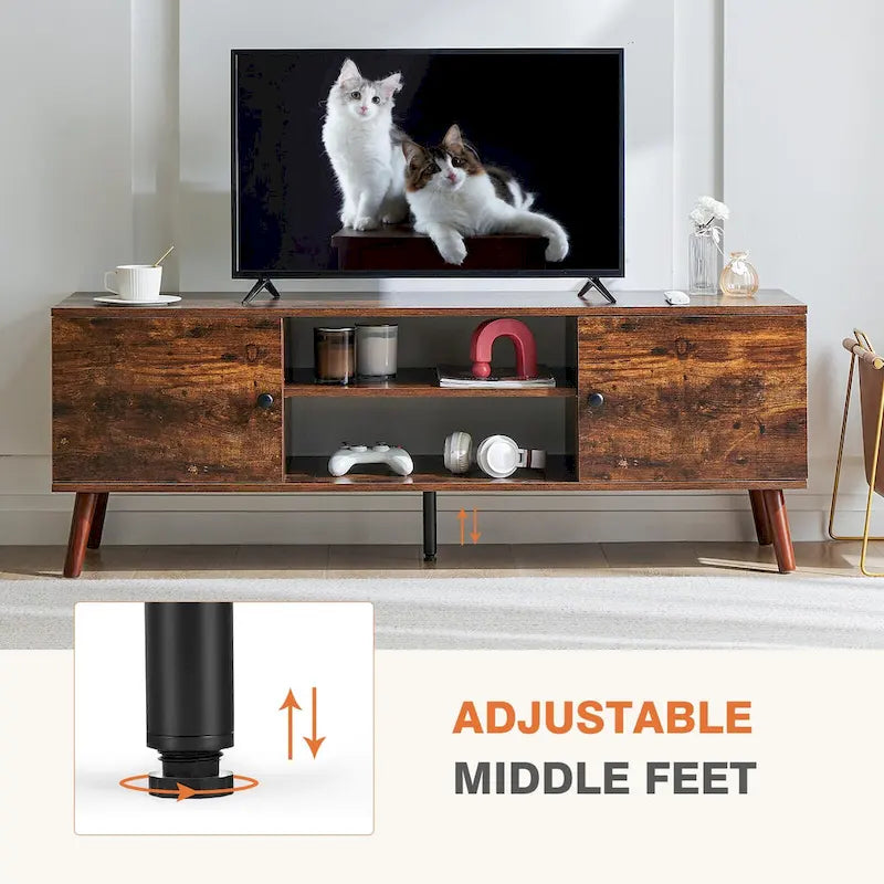 Meuble TV noir avec 2 placards et étagère réglable – Convient aux téléviseurs jusqu'à 60 po