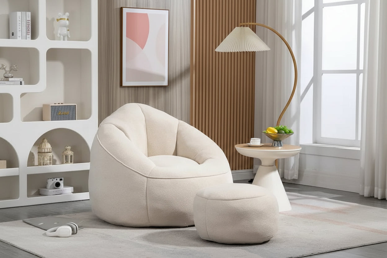 Beige Modern 40 Microfiber Accent Chair with Ottoman