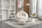 Fauteuil d'appoint en microfibre beige avec pouf – 1 place