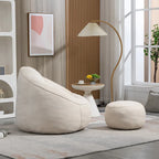 Fauteuil d'appoint en microfibre beige avec pouf – 1 place