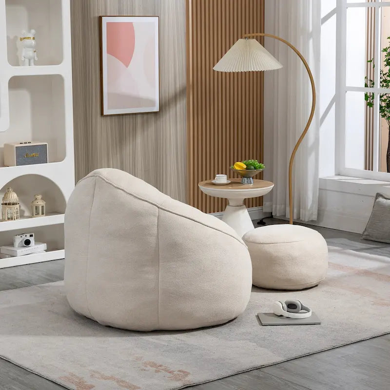 Fauteuil d'appoint en microfibre beige avec pouf – 1 place