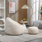 Fauteuil d'appoint en microfibre beige avec pouf – 1 place