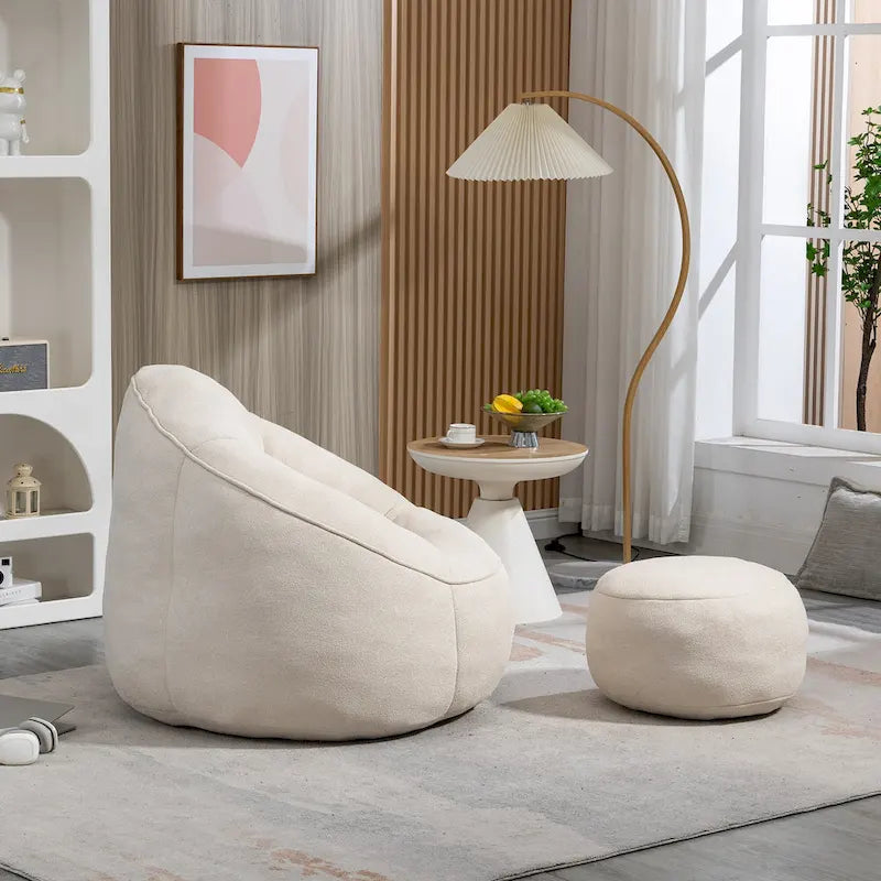 Fauteuil d'appoint en microfibre beige avec pouf – 1 place