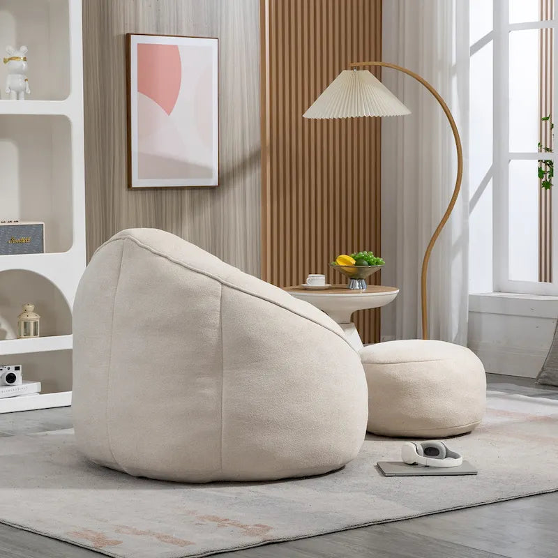 Fauteuil d'appoint en microfibre beige avec pouf – 1 place