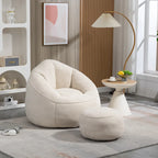 Fauteuil d'appoint en microfibre beige avec pouf – 1 place