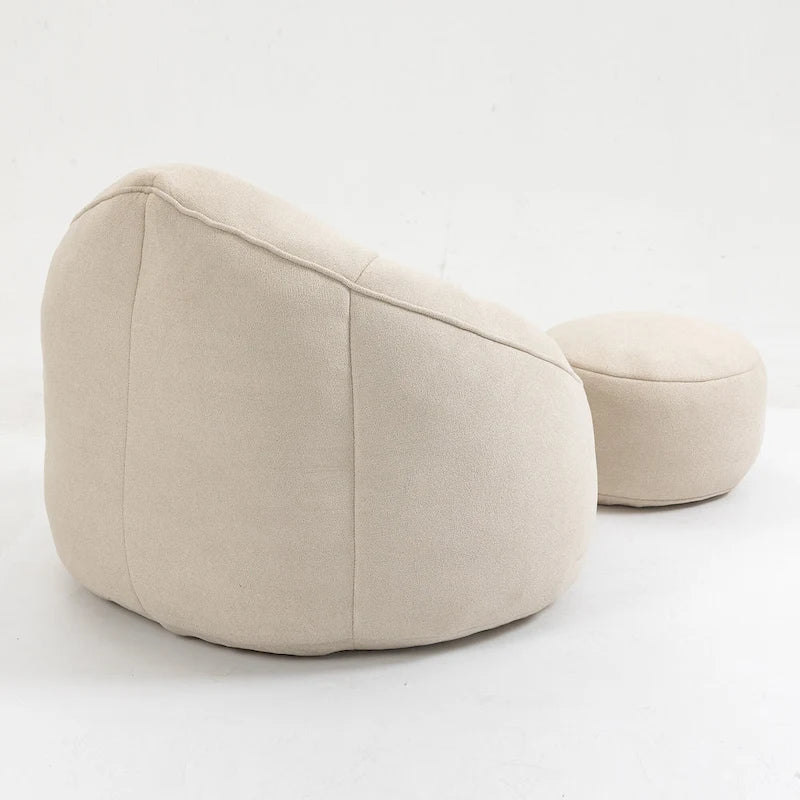 Fauteuil d'appoint en microfibre beige avec pouf – 1 place