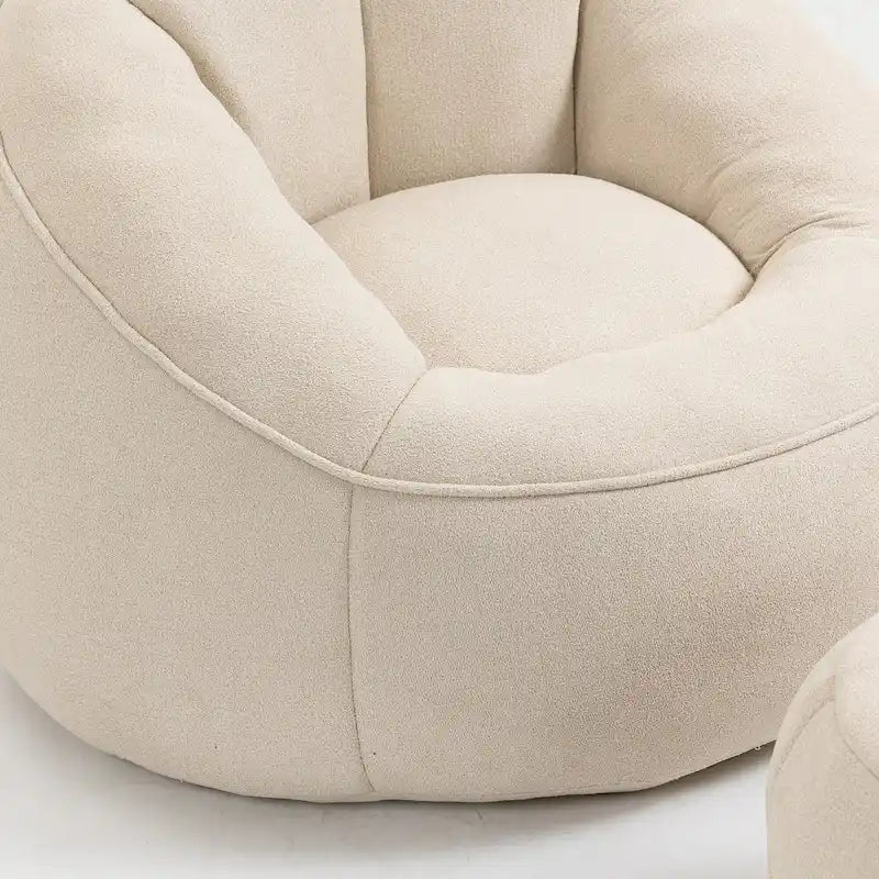 Fauteuil d'appoint en microfibre beige avec pouf – 1 place
