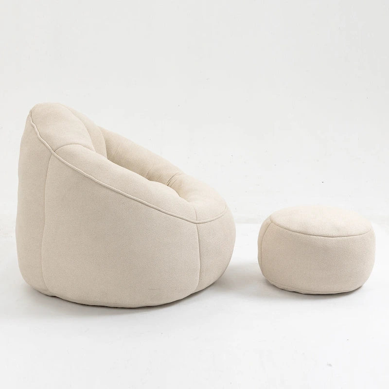 Fauteuil d'appoint en microfibre beige avec pouf – 1 place
