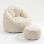 Fauteuil d'appoint en microfibre beige avec pouf – 1 place