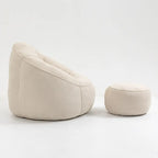 Fauteuil d'appoint en microfibre beige avec pouf – 1 place
