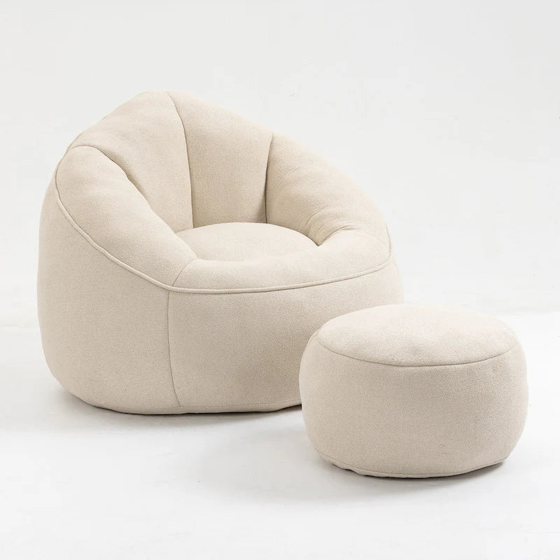 Fauteuil d'appoint en microfibre beige avec pouf – 1 place