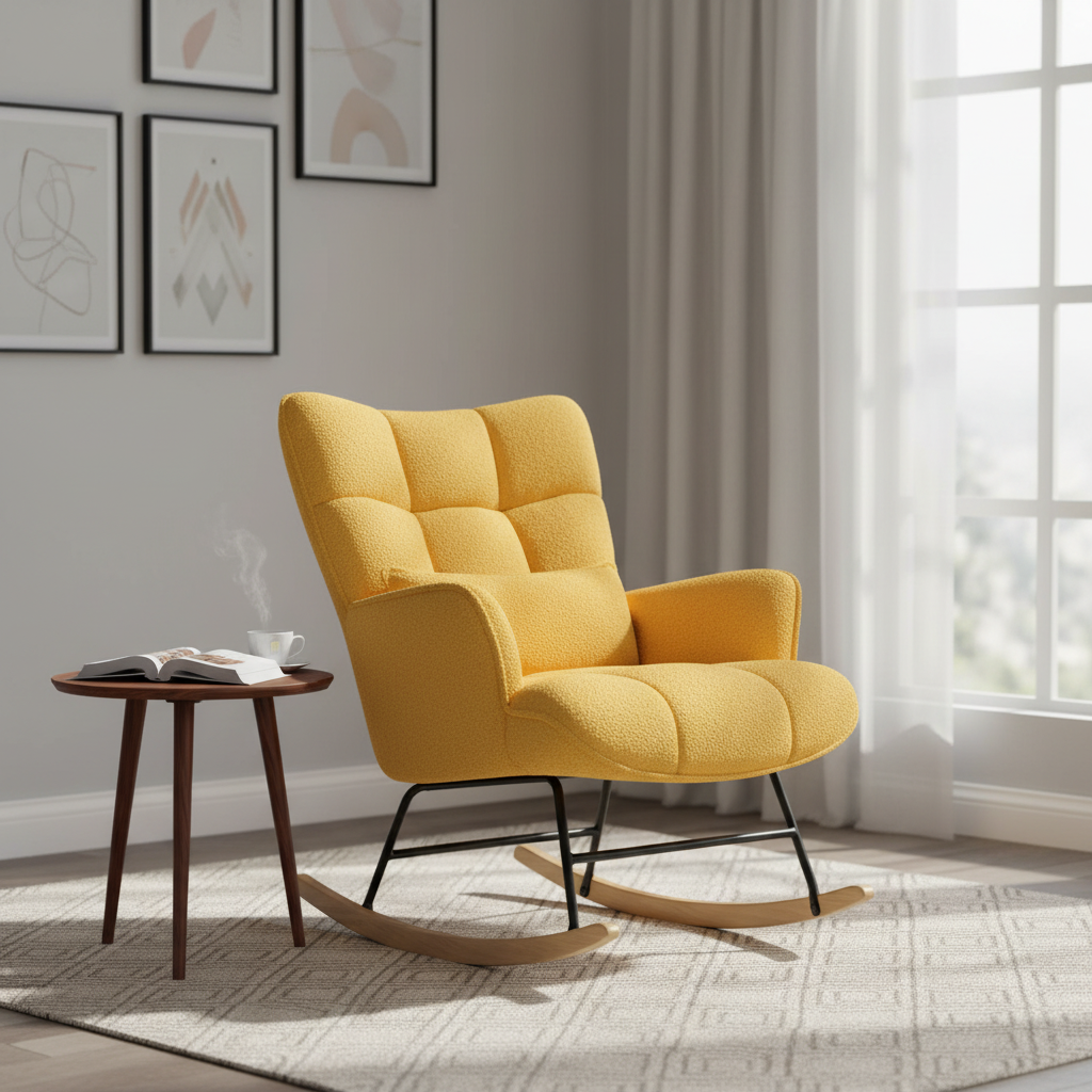 Fauteuil à bascule cabriolet en tissu bouclette jaune – 1 personne