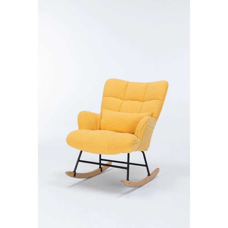 Fauteuil à bascule cabriolet en tissu bouclette jaune – 1 personne