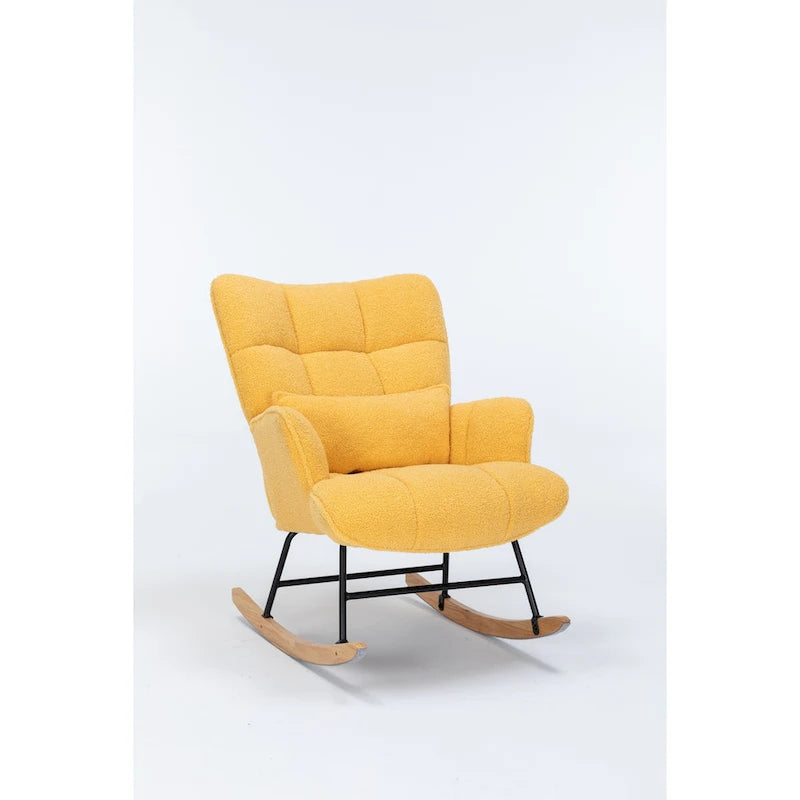 Fauteuil à bascule cabriolet en tissu bouclette jaune – 1 personne