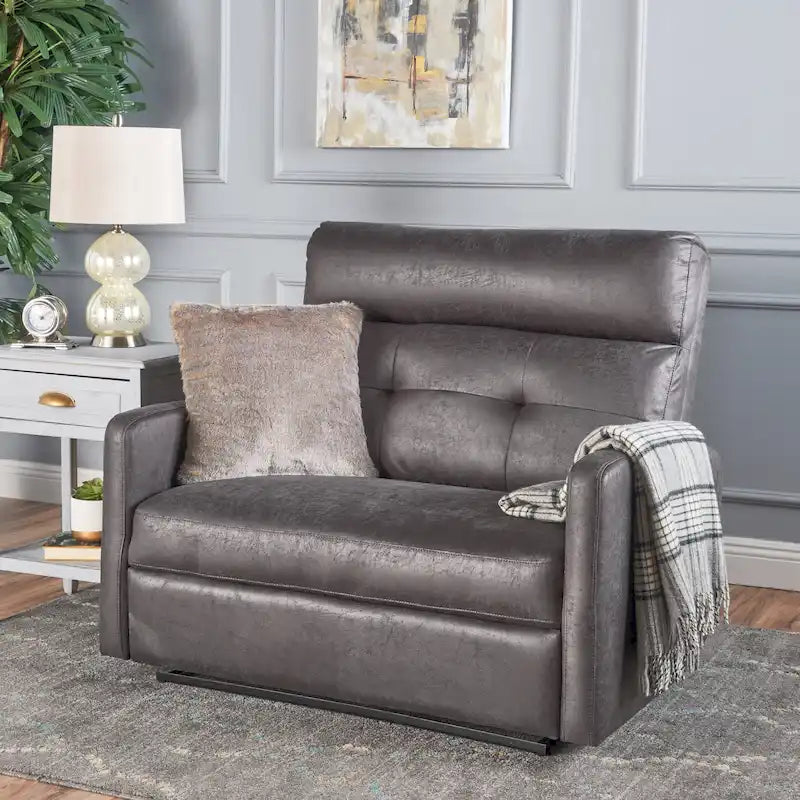 Causeuse inclinable à deux places en microfibre ardoise avec coussins moelleux – 2 personnes