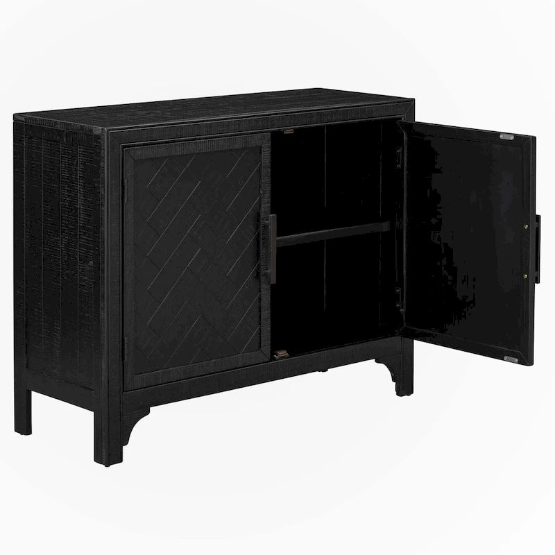 Meuble de rangement d'appoint noir en MDF, style vintage, avec 2 portes et étagère réglable – Unité individuelle