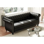 Canapé Chesterfield 3 places en similicuir noir / marron foncé / marron de style Mid-Century