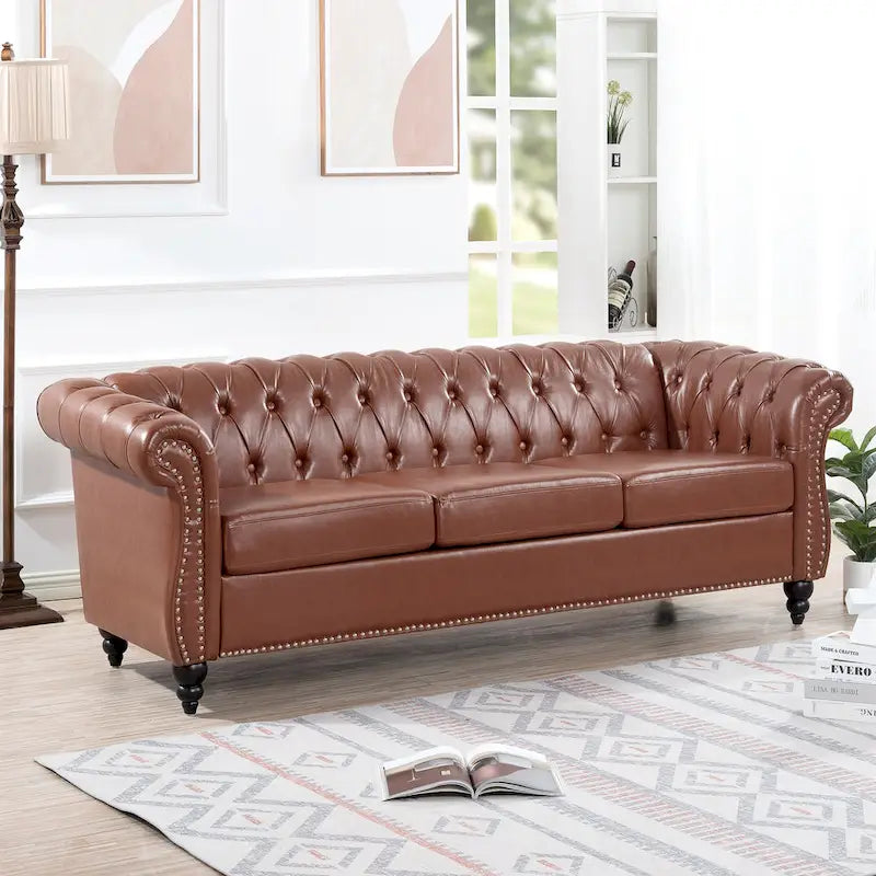 Canapé Chesterfield 3 places en similicuir noir / marron foncé / marron de style Mid-Century