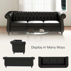 Canapé Chesterfield 3 places en similicuir noir / marron foncé / marron de style Mid-Century