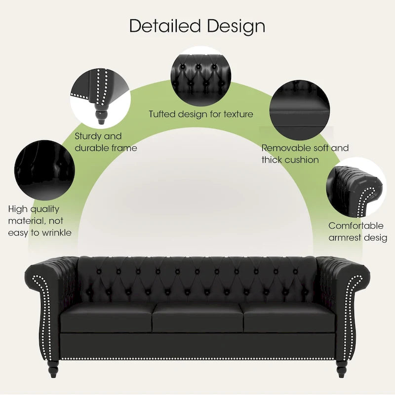 Canapé Chesterfield 3 places en similicuir noir / marron foncé / marron de style Mid-Century
