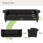 Canapé Chesterfield 3 places en similicuir noir / marron foncé / marron de style Mid-Century