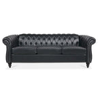 Canapé Chesterfield 3 places en similicuir noir / marron foncé / marron de style Mid-Century