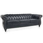 Canapé Chesterfield 3 places en similicuir noir / marron foncé / marron de style Mid-Century