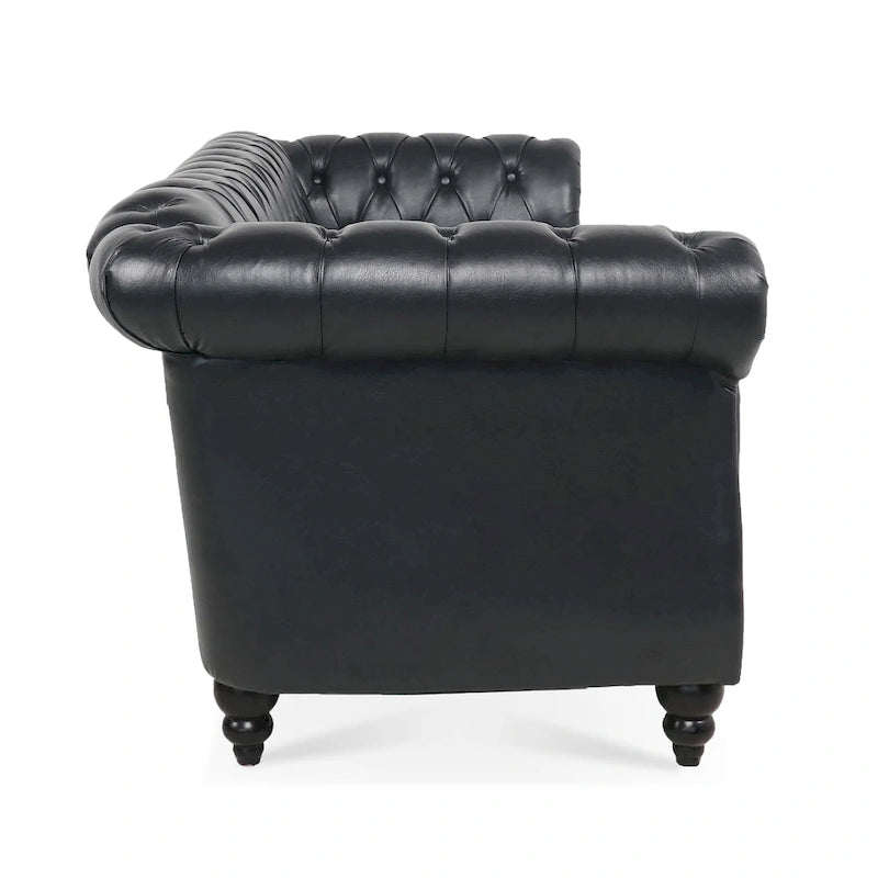 Canapé Chesterfield 3 places en similicuir noir / marron foncé / marron de style Mid-Century
