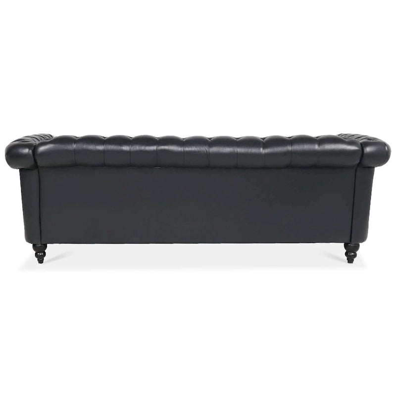 Canapé Chesterfield 3 places en similicuir noir / marron foncé / marron de style Mid-Century