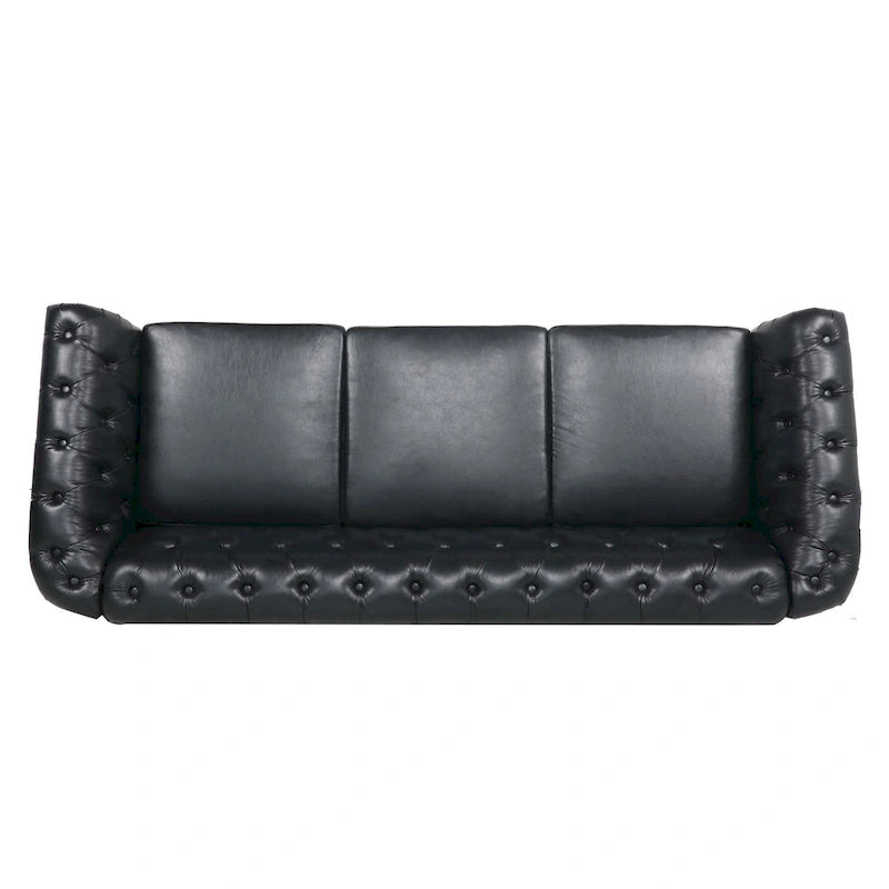 Canapé Chesterfield 3 places en similicuir noir / marron foncé / marron de style Mid-Century
