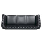 Canapé Chesterfield 3 places en similicuir noir / marron foncé / marron de style Mid-Century