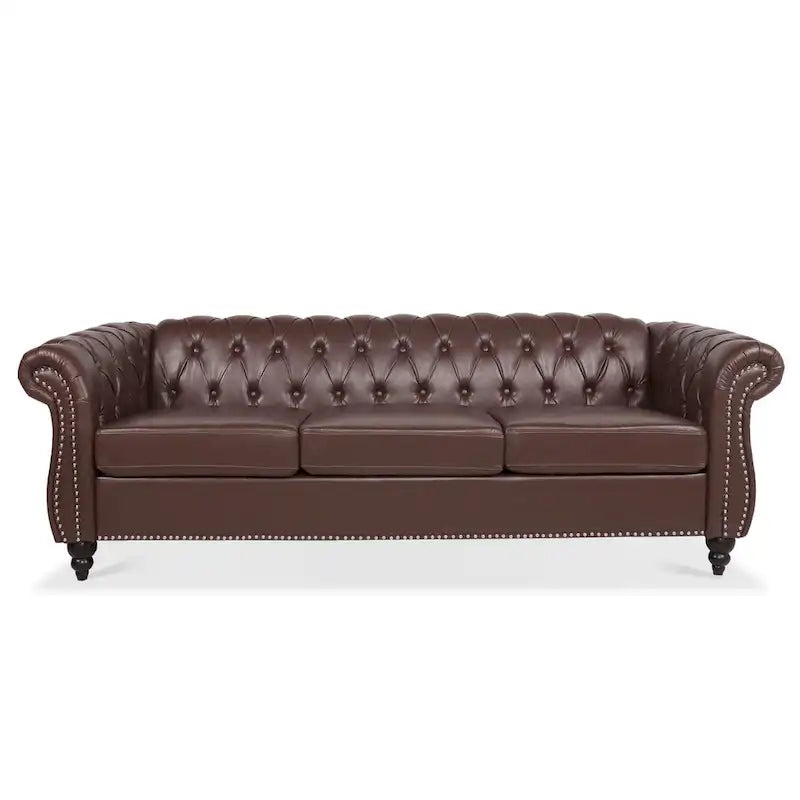 Canapé Chesterfield 3 places en similicuir noir / marron foncé / marron de style Mid-Century