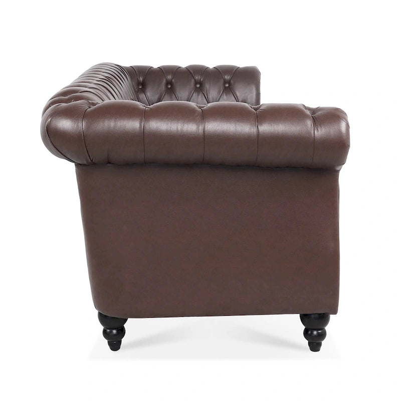 Canapé Chesterfield 3 places en similicuir noir / marron foncé / marron de style Mid-Century