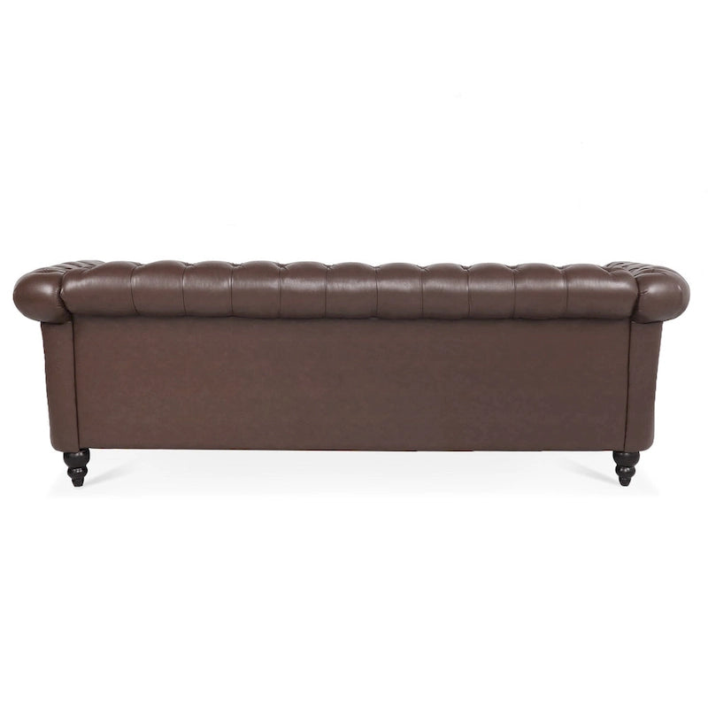 Canapé Chesterfield 3 places en similicuir noir / marron foncé / marron de style Mid-Century