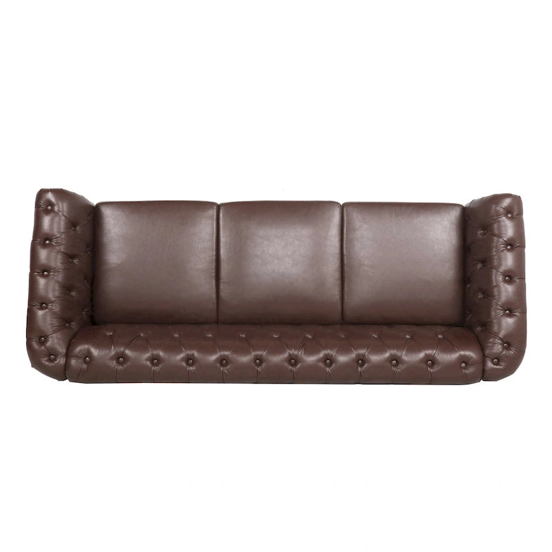 Canapé Chesterfield 3 places en similicuir noir / marron foncé / marron de style Mid-Century