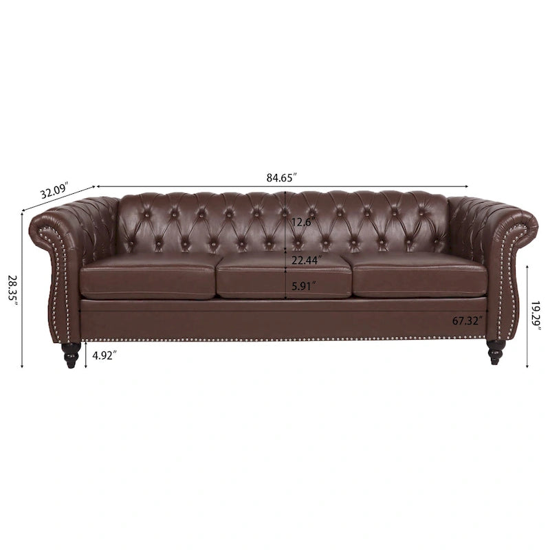 Canapé Chesterfield 3 places en similicuir noir / marron foncé / marron de style Mid-Century