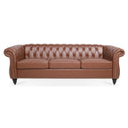 Canapé Chesterfield 3 places en similicuir noir / marron foncé / marron de style Mid-Century