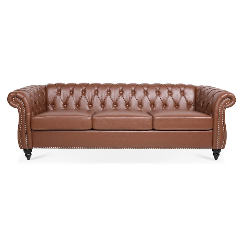Canapé Chesterfield 3 places en similicuir noir / marron foncé / marron de style Mid-Century