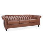 Canapé Chesterfield 3 places en similicuir noir / marron foncé / marron de style Mid-Century