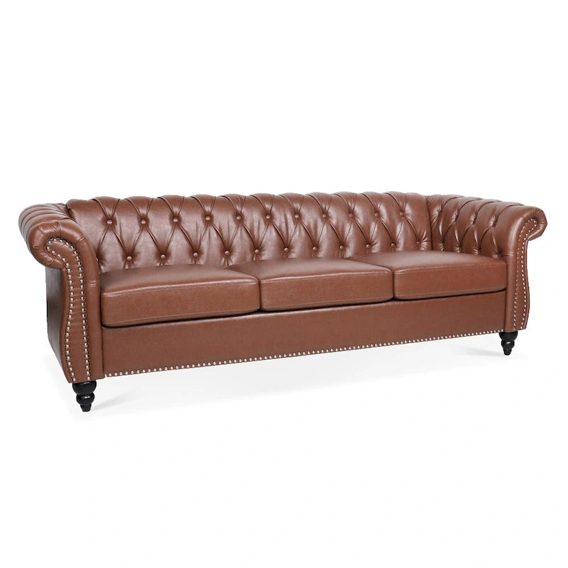 Canapé Chesterfield 3 places en similicuir noir / marron foncé / marron de style Mid-Century