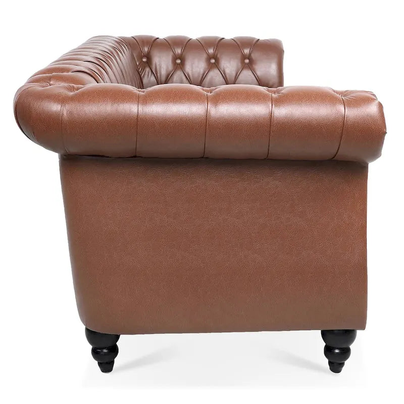 Canapé Chesterfield 3 places en similicuir noir / marron foncé / marron de style Mid-Century