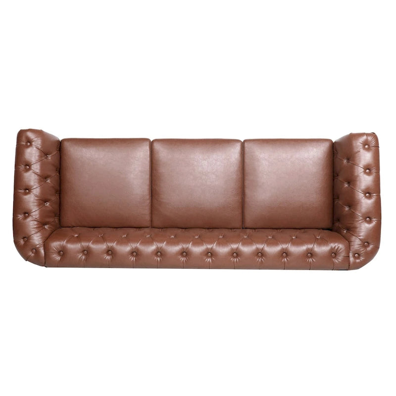 Canapé Chesterfield 3 places en similicuir noir / marron foncé / marron de style Mid-Century