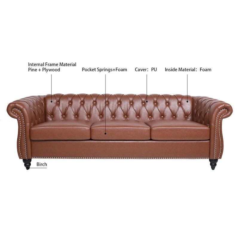 Canapé Chesterfield 3 places en similicuir noir / marron foncé / marron de style Mid-Century