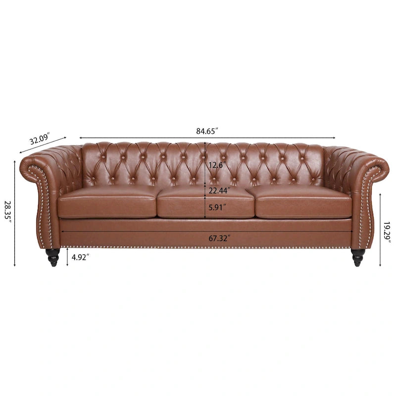 Canapé Chesterfield 3 places en similicuir noir / marron foncé / marron de style Mid-Century